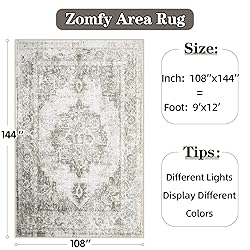 Area Rug 9x12 Vintage Rug: Large Washable Indoor