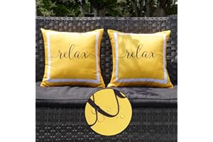 ONWAY Outdoor Waterproof Throw Pillow Covers 18x18 Set of 2 Yellow and White Relax Decorative Pillowcase for Patio Furniture Garden Couch Tent Balcony