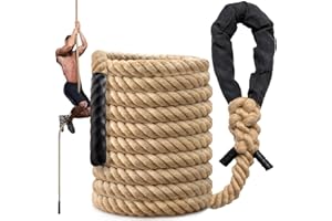 SODLAR Climbing Rope Gym Workout - 1.5 Inch Diameter 10FT 15FT 20FT 25FT 30FT 35FT Heavy Duty Jute Thick Ropes for Adults Strength Training Outdoor Tree Swing Indoor Home Fitness Exercise