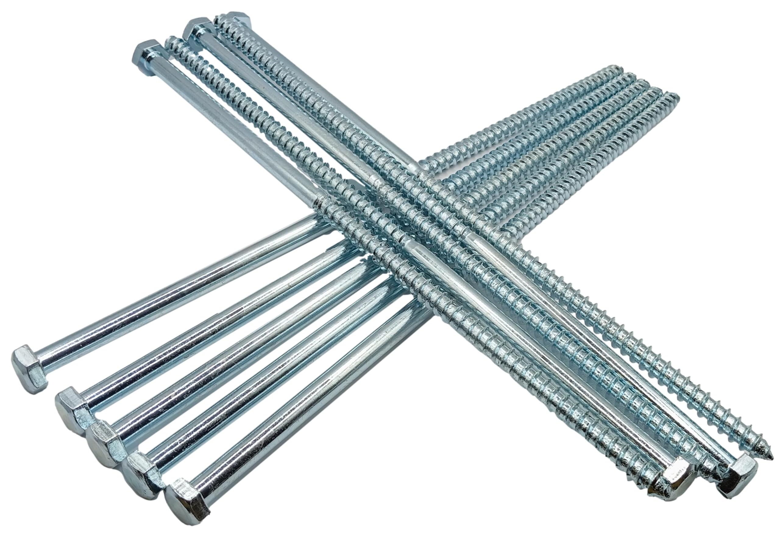 HAFD Heavy-Duty Sleeper Screws 8 x 260mm (10in) Zinc-Plated Hex Head Lag Bolts for Wood to Concrete Fixings, for Coach Screw Outdoor Use in Decking, Fencing, and Landscaping Projects – Pack of 10