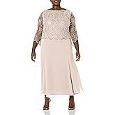 J Kara Women's Plus-Size 3/4 Scallop Beaded Pop Over Gown Plus