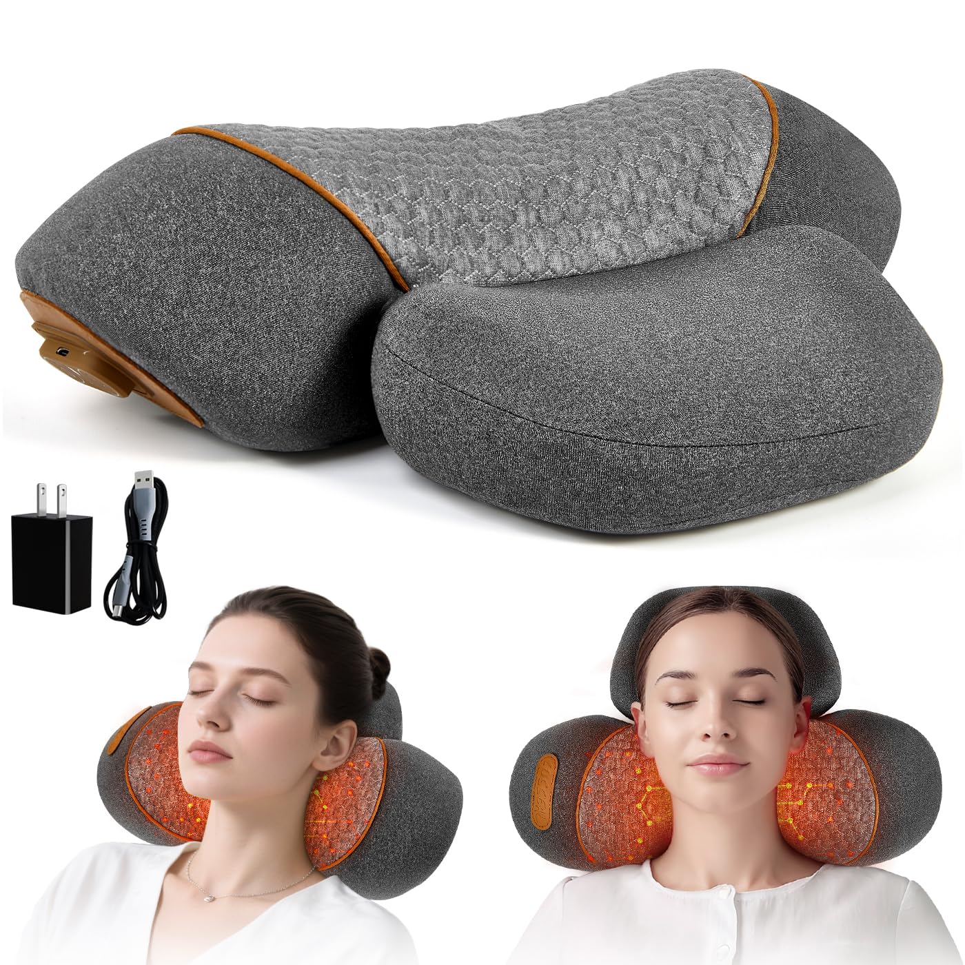Photo 1 of GM GMISS 3- in -1 Rechargeable Neck Massage Pillow - Neck Massager, Relieves Deep Tissue Pain in The Neck, Has Massage Heating and Traction Functions, Camel Hump Corrector (Light Gray)