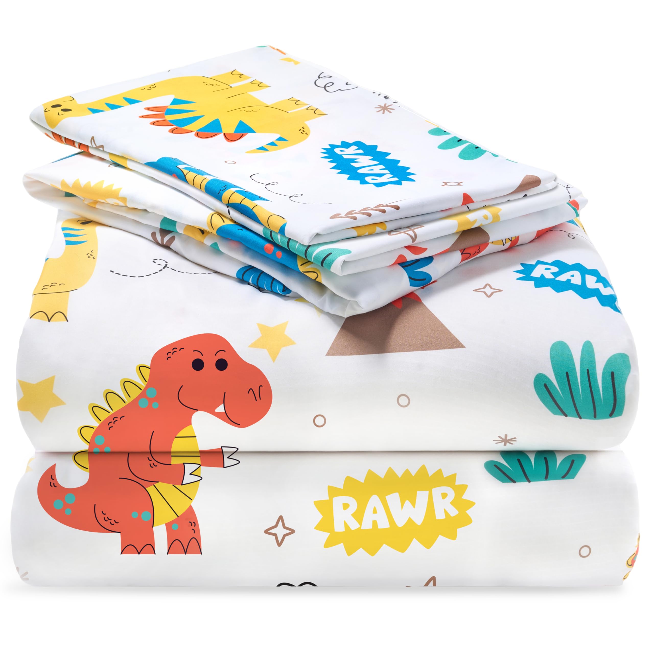 Joiedomi Kids Full Sheet Set Dinosaur - 4 Piece Soft Microfiber Bed Sheets - Deep Pocket Wrinkle Free, Cozy Toddler Bedding Set, Fade Resistant Breathable for Boys Girls Teens