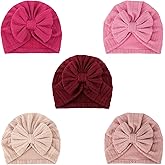 DRESHOW BQUBO 5 Pieces Newborn Baby Turban Hats Bow Baby Infant Beanie Breathable Toddler Cap for Baby Girls