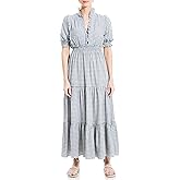 Max Studio Womens Plaid Smocked Tiered Maxi Dress