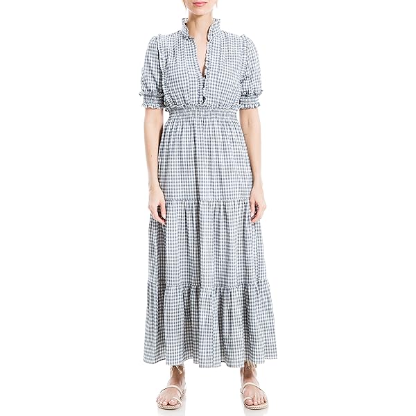 Max Studio Women's Plus Size Crepe Smocked Short Sleeve Tiered Maxi Dress,  Sea Paisley Bouquet Vintage Chintz, 2X at Amazon Women's Clothing store
