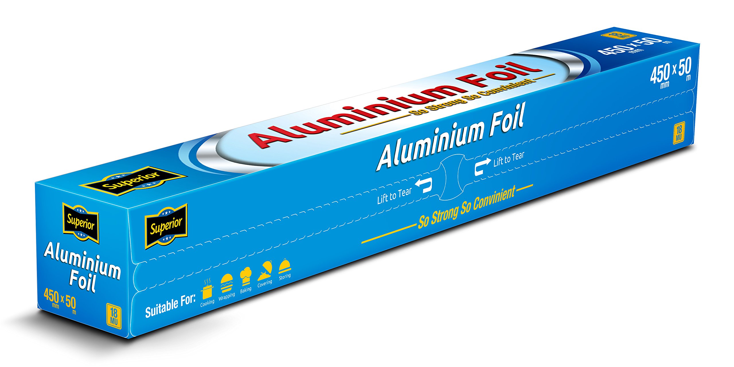 Superior Premium Heavy Duty Quality Food Service Catering Aluminium Foil Roll 45cm x 50 Meters 18 Micron (1 Roll)