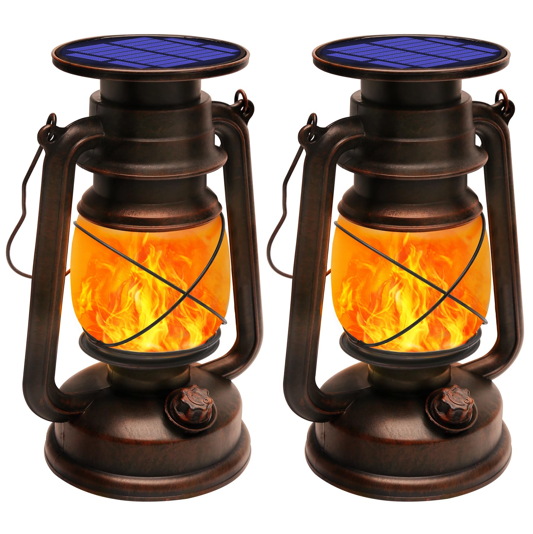 Shinmax Solar Lantern for Outdoors 2 Pcs Retro Solar Lanterns for Outdoors Hanging Flame Solar Light Waterproof Vintage Led Lantern Solar Lamps for Porch, Terrace, Yard, Garden, Camping