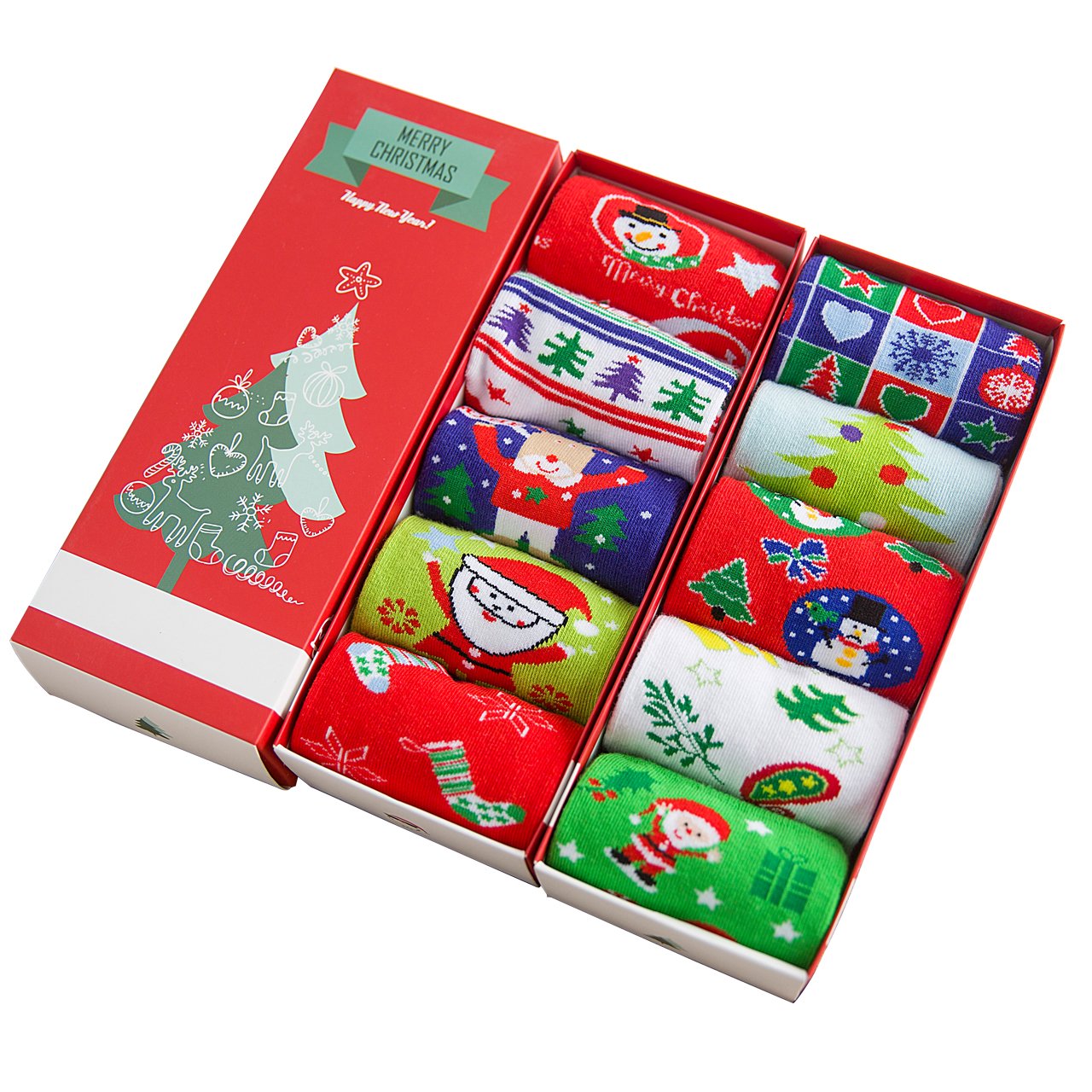 CHIC DIARY 5 Pairs Women Girls Christmas Holiday Stocking Socks With Gift Box (Gift box #03(01&02))