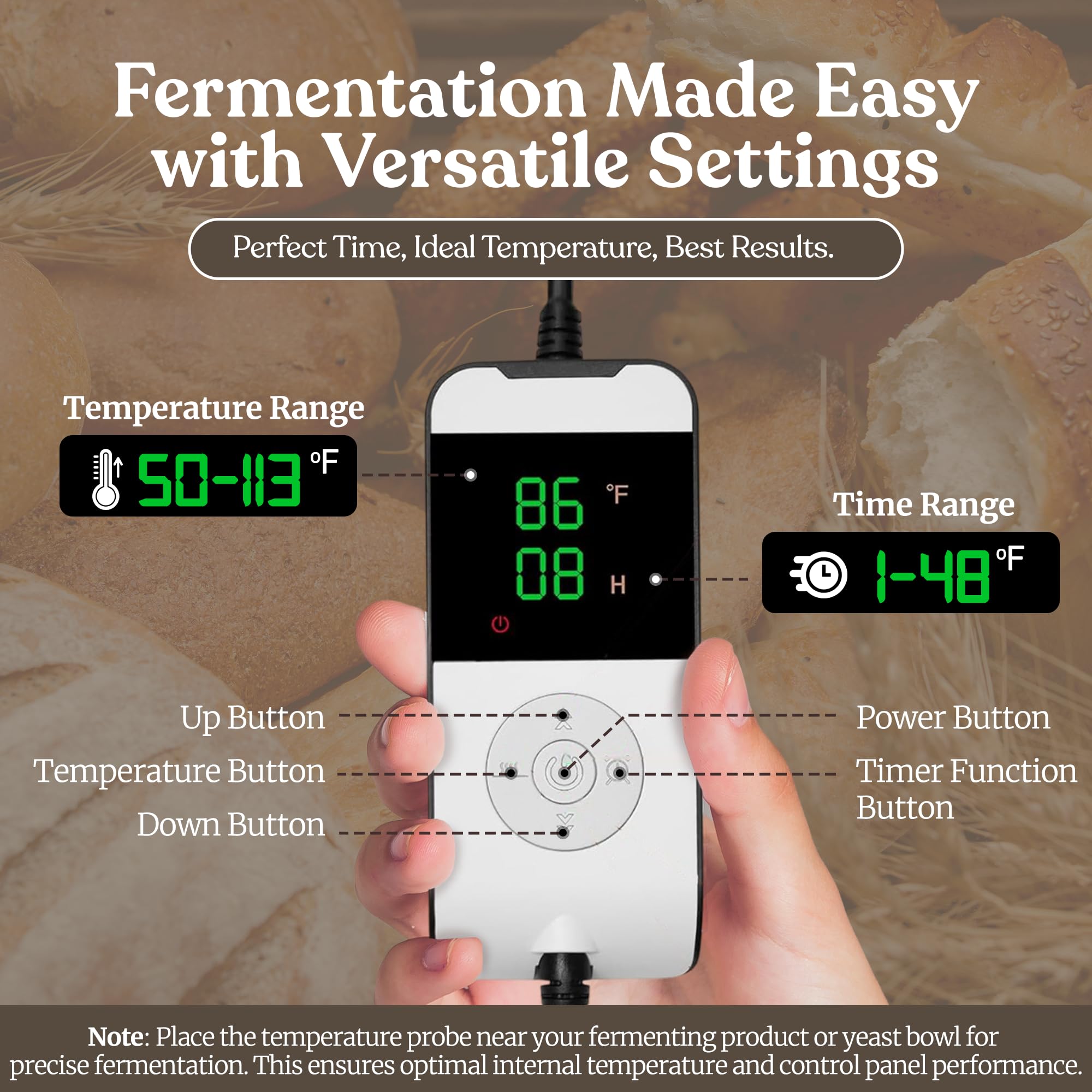 Bread Proofing Box – Bread Proofer, Dough Fermentation Box with Carry Bag, Sourdough Starter Warmer, Foldable & Zippered, Temp & Timer Controller, Ideal for Pizza, Yogurt, Kombucha – For Home Bakers