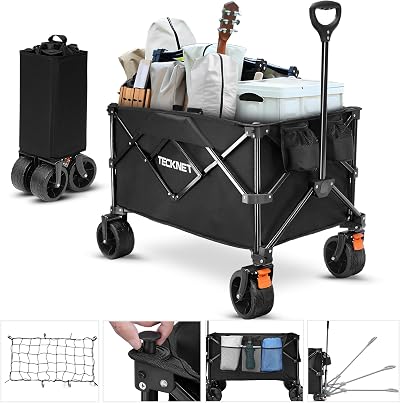 TECKNET Folding Festival Camping Trolley Cart Wheels Brakes 180L 150KG Garden