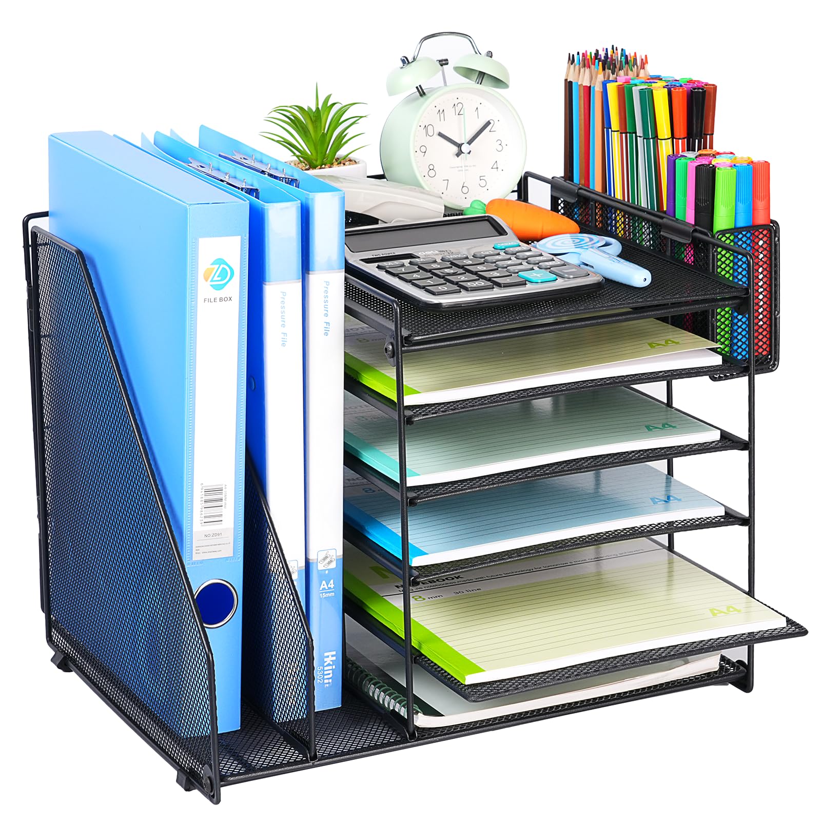 Photo 1 of File Organizer for Desk, 6 Tier Desk Organizer Paper Tray with File Holder Pen Holder, Mesh Office Desk Accessories & Workspace Organizers (Black)