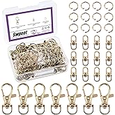 Swpeet Assorted 150Pcs Golden Keychain Making Kit, 50Pcs Swivel Lobster Claw Clasps, 50Pcs Rotating 8-Shaped Buckle Claw Clasp, 50Pcs Jump Ring, Swivel Trigger Hook, Swivel Clasps Lanyard Snap Hook