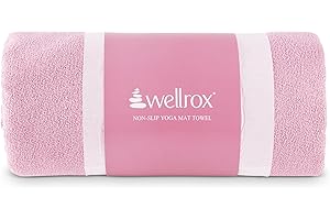 Wellrox Microfiber Yoga Mat Towel with Grip – Ultra Absorbent, Super Soft, and Quick Dry Hot Yoga Towel Non Slip for Pilates, Bikram, and Fitness Workouts (74” x 26”, Pink)