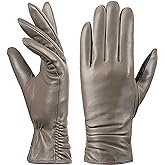 Dsane Womens Winter Leather Touchscreen Texting Warm Driving Lambskin Pure Genuine leather Gloves