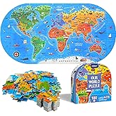 Mideer Floor Puzzle for Kids 4-8, 100 Piece World Map Jigsaw Puzzle with Continents, Geography Educational Toys for Boys and 