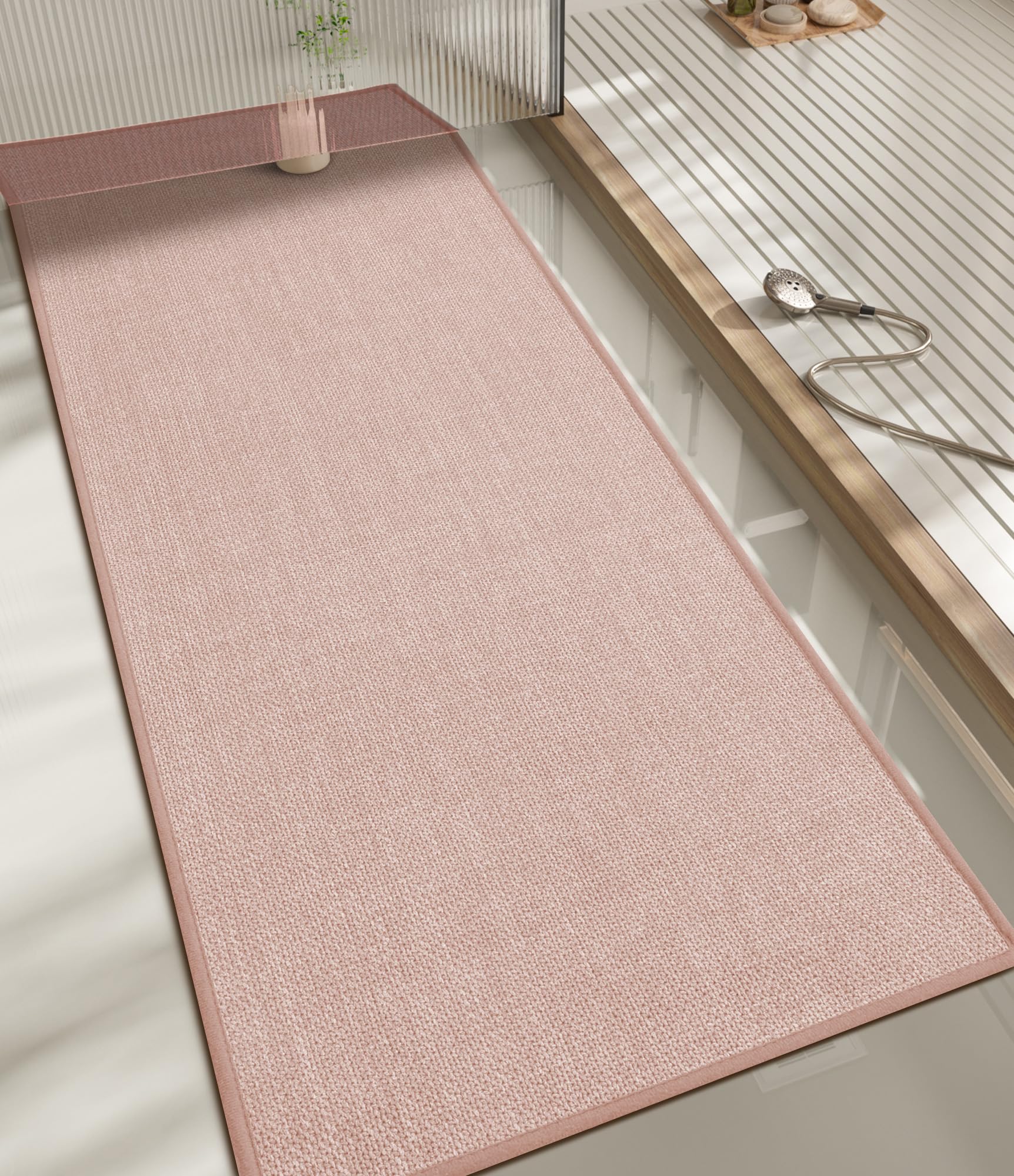 Photo 1 of chakme Bathroom Rugs Mat 59x17, Ultra Thin Non Slip Bath Mats Runner Quick Dry Absorbent Bath Mat for Bathroom Floor, (Pink, 59"x17")