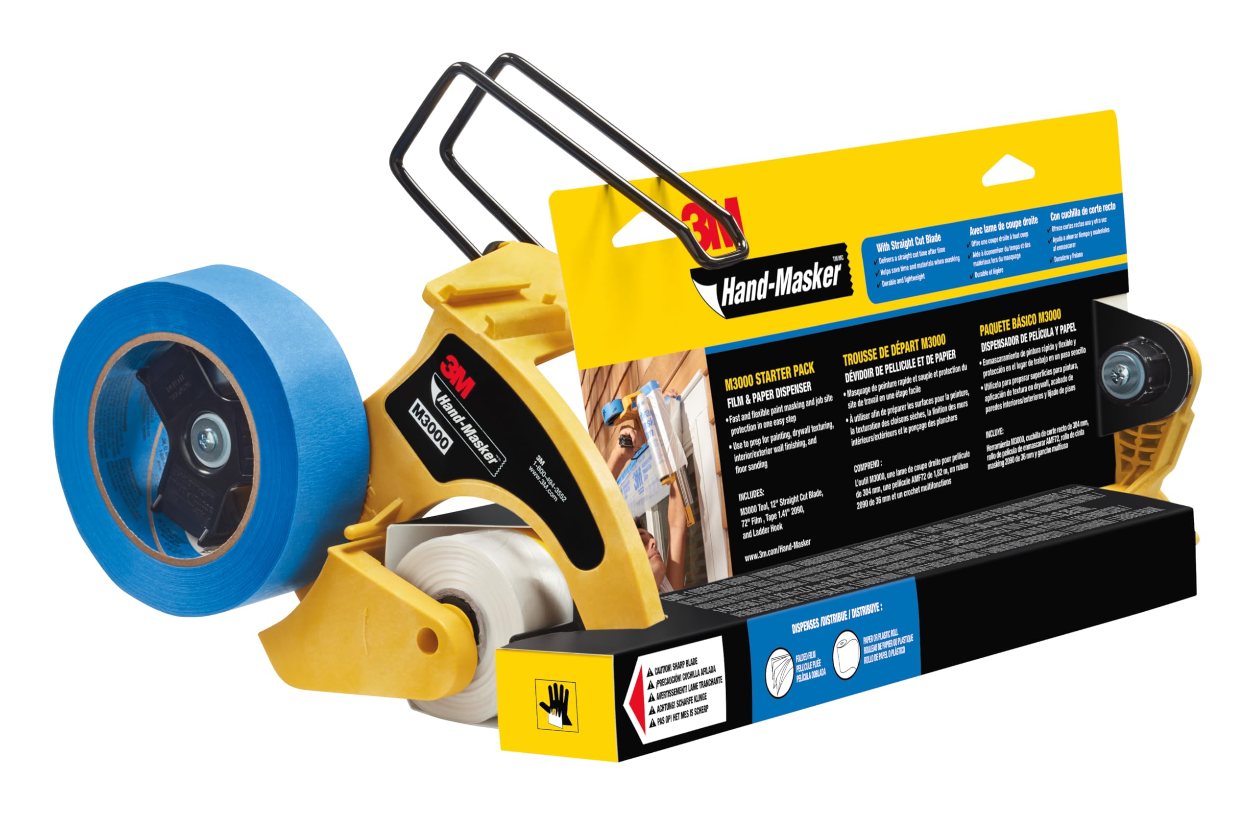 3M Hand-Masker Pre-assembled Masking Film & Tape M3000 - Use on Windows, Doors, Bathtubs and Other Surfaces - Protects Surfaces from Paint Splatters