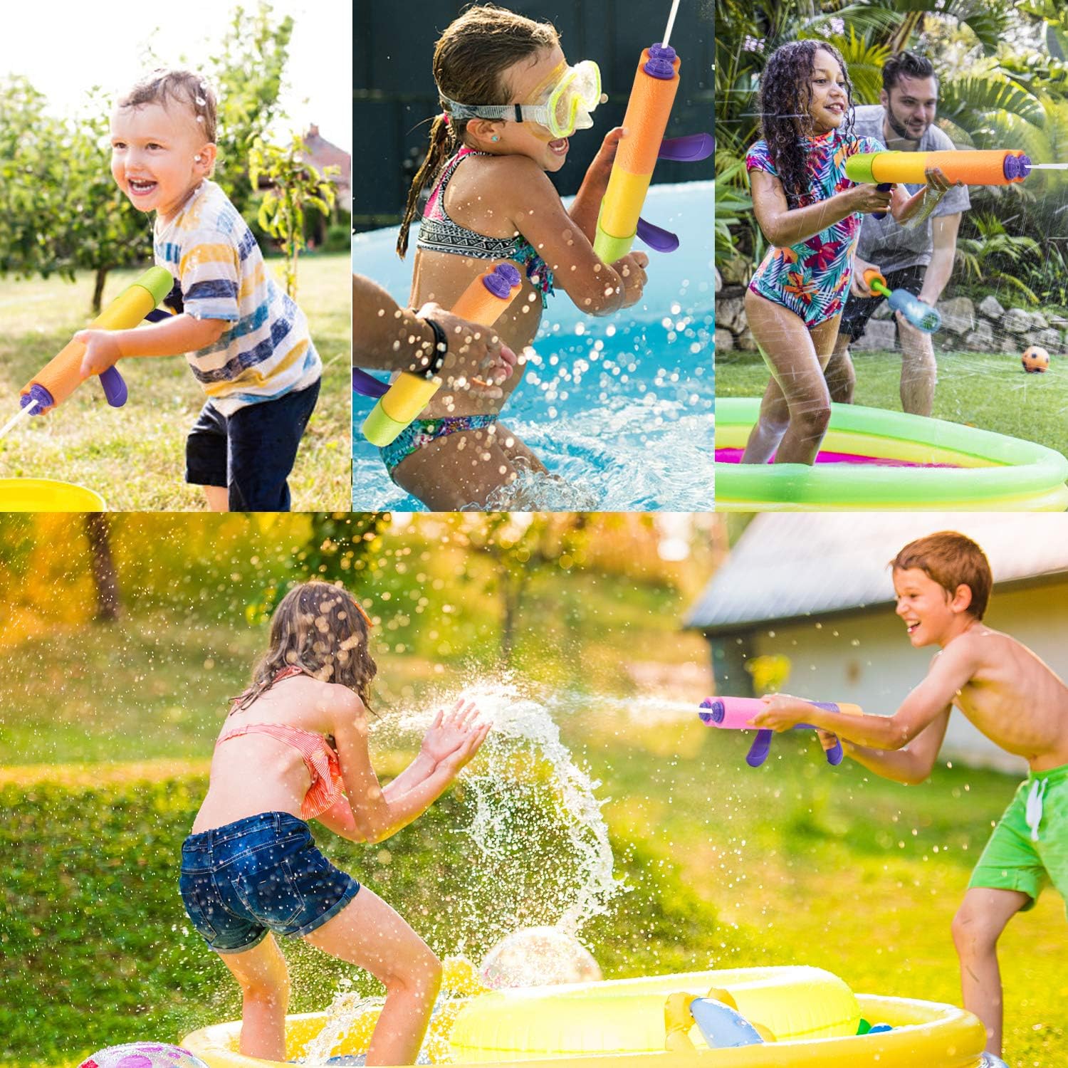 Water Blaster Squirt Guns for Kids Adult - 2 Pack Foam Dual-Head Muzzle Water Gun Funny Toys for Swimming Pool/Beach Sand/Backyard/Outdoor: Toys & Games