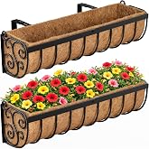 VOXOR Railing Planter Boxes, 24 Inch Window Boxes Planters, Balcony Planters with Adjustable Brackets &amp; Coco Liner for Outdoor Fence, Deck, Porch, and Patio Gardening, 2 Pack