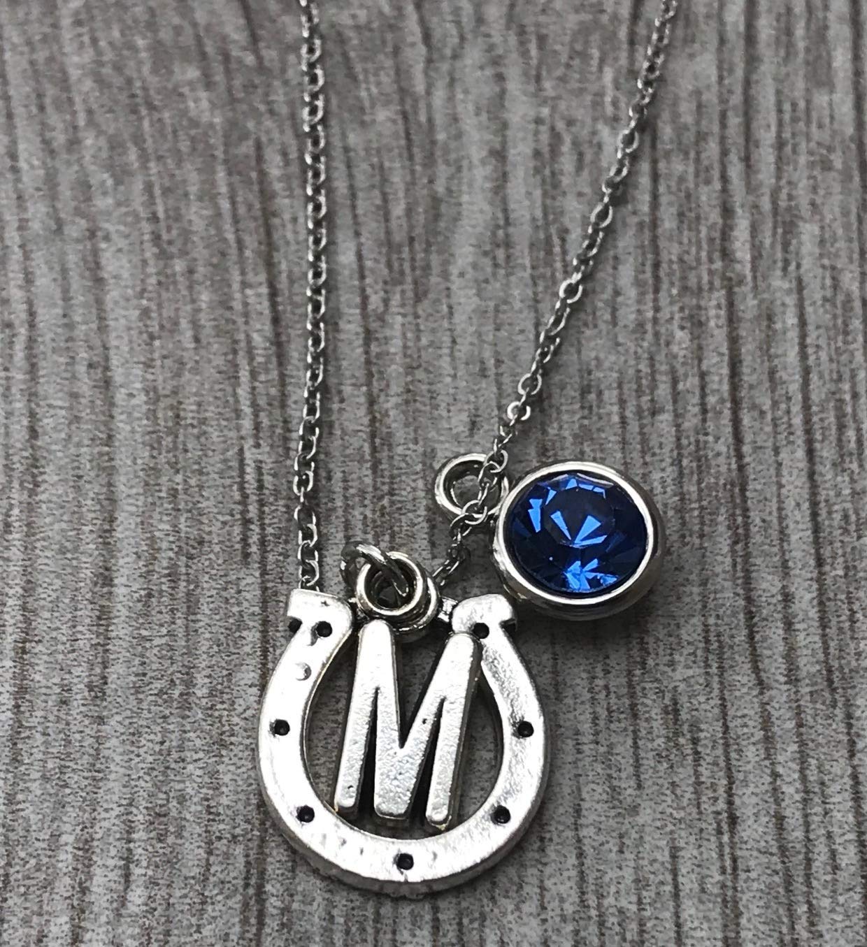 Personalized Horse Necklace with Birthstone Letter Charm