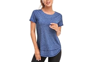 Abrooical Women's Short Sleeve Workout Shirts Crewneck Sports Yoga Running Dry Fit Tops Side Split Tee