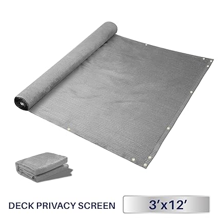 3 x 12, Solid Grey: Windscreen4less Deck Privacy Screen for Backyard, Patio, Balcony, Pool, Porch, Railiing, Gardening, Fence Shield Rails Protection GRE