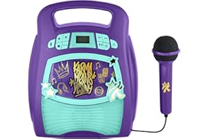 eKids Karmas World Karaoke Machine for Kids, Bluetooth Speaker with Microphone and Karaoke Recorder to Save and Share Performances via USB Port