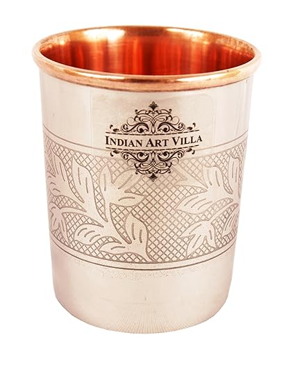IndianArtVilla Embossed Design Steel Copper Glass Tumbler, Drinkware & Serveware, 250 ML