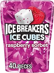 ICE BREAKERS Ice Cubes Raspberry Sorbet Flavored Sugar Free Chewing Gum Bottle, 3.24 oz (40 Pieces)