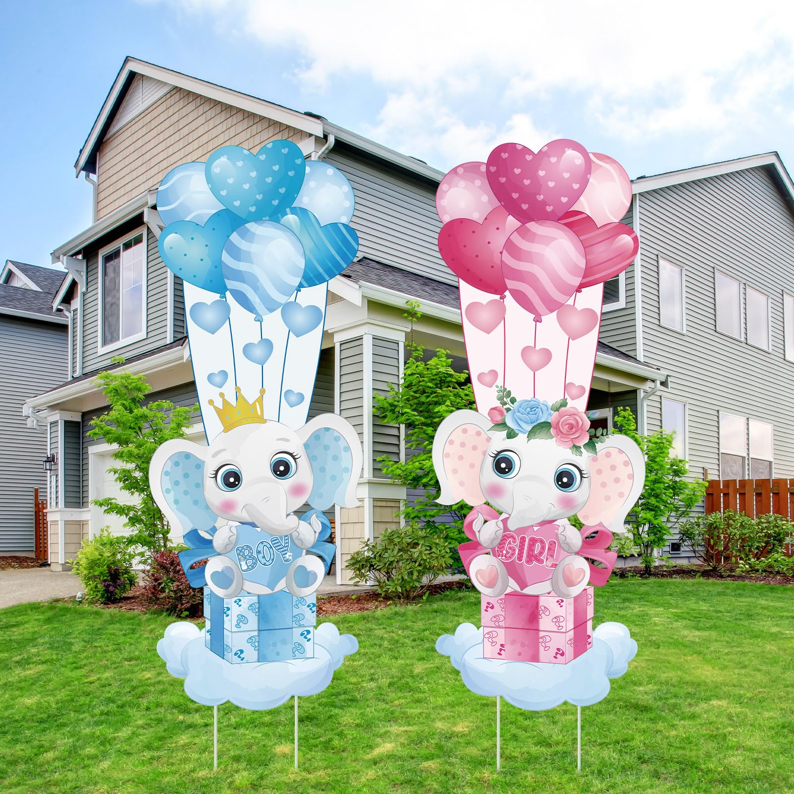Namalu Gender Reveal Lawn Signs 2 Pack - Blue & Pink Elephant Baby Shower Decorations for Boy and Girl, Baby Lawn Sign for Welcome Newborn Gender Reveal Party Supplies