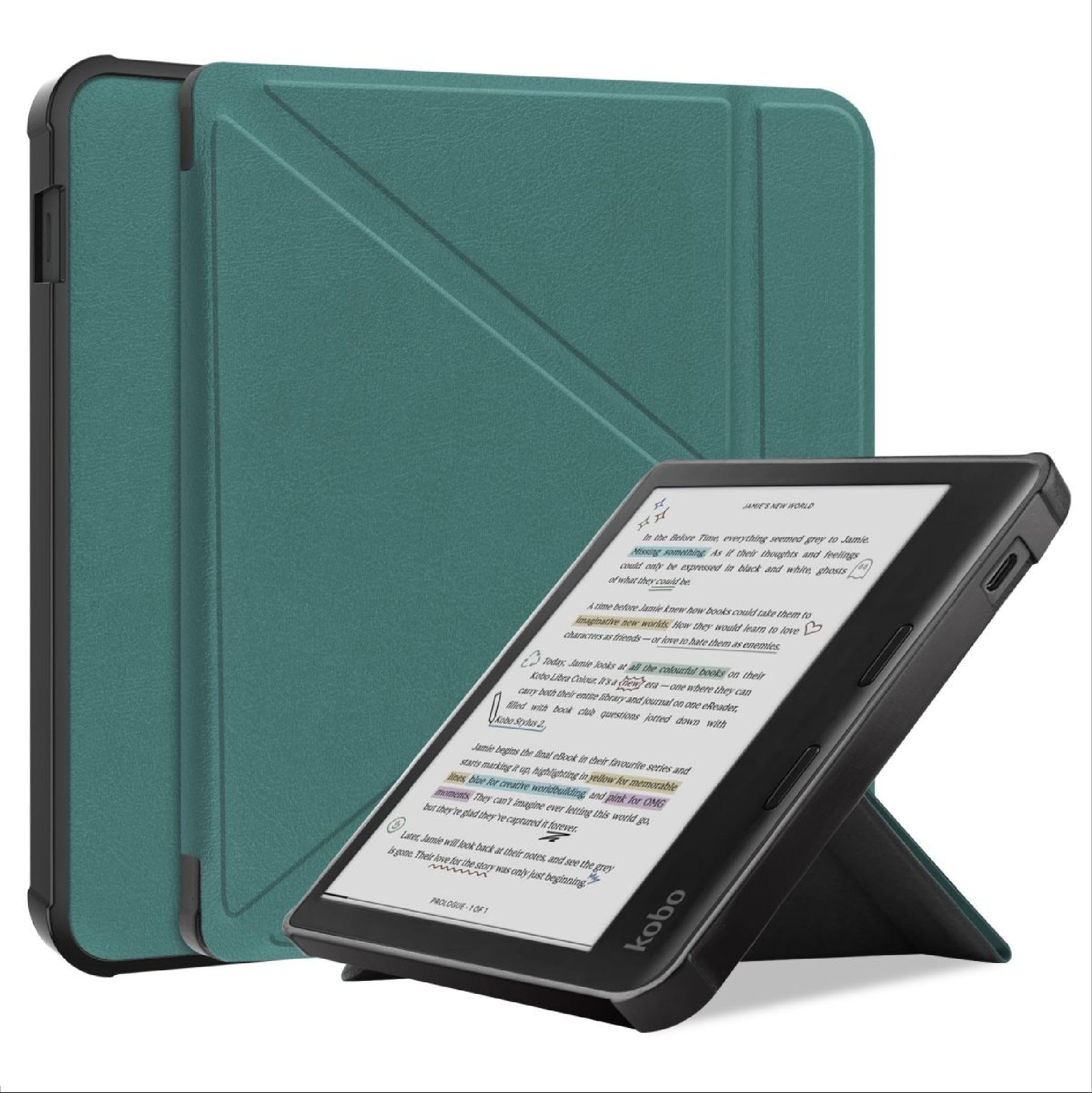 GIOPUEY Flip Case Compatible with Kobo Libra Colour, PU Leather Cover [Soft silicone back cover] With Stand Function, skin-like texture - Green