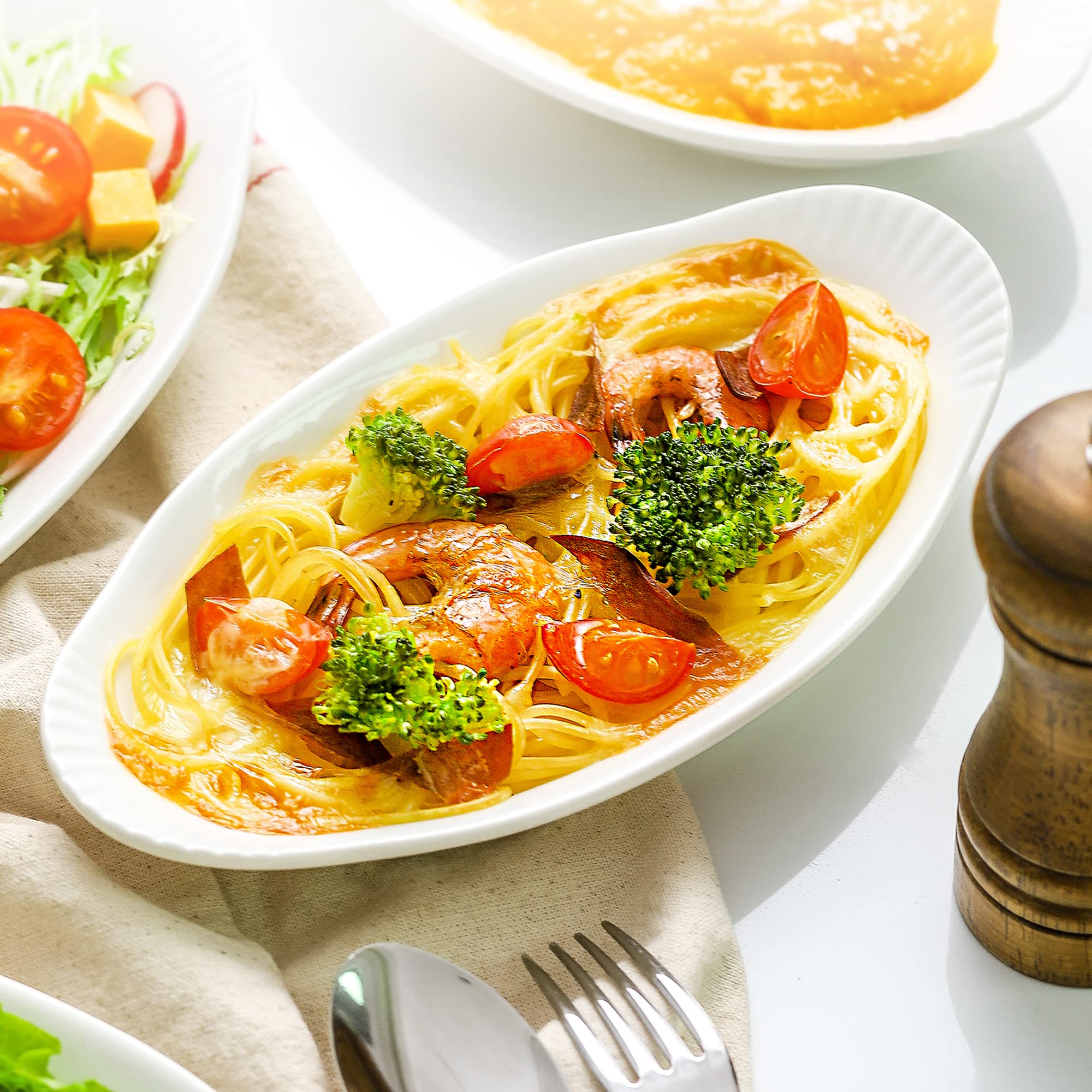 NJCharms Oval Au Gratin Baking Dishes for Oven Safe and Microwave Cooking, White Porcelain Small Mini Casserole Dish, 9 Inch, Set of 6