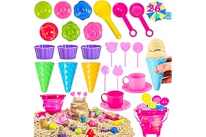 Kids Sand Toys Bulk, 26pcs Colorful Beach Toys with Ice Cream Molds Shovels and Collapsible Bucket Heavy Duty for Boys Girls 