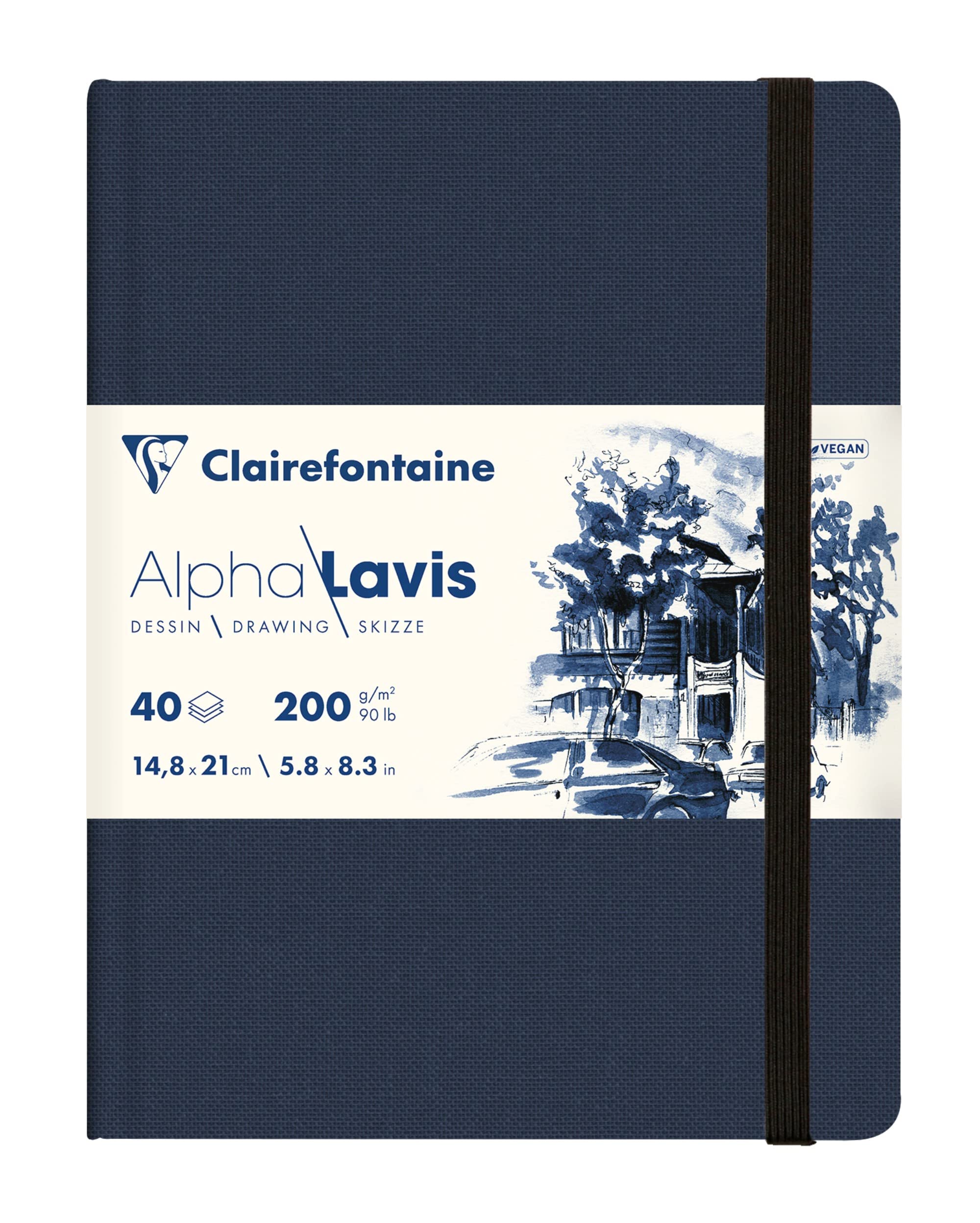Clairefontaine 975961C - One Alpha Lavis Sewn Notebook - 40 Sheets of Alpha Lavis Smooth White Drawing Paper A5 14.8x21 cm 200g - Ideal for graphic arts