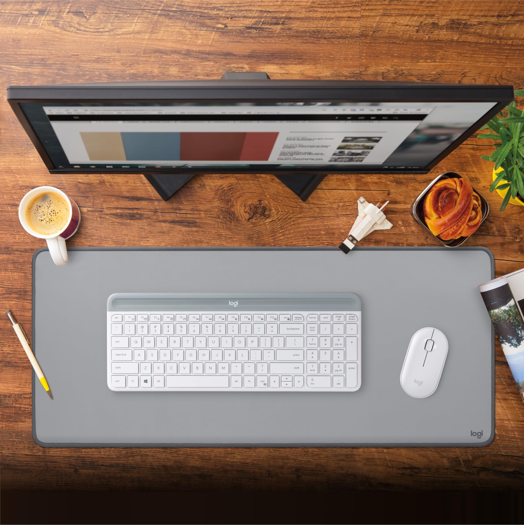 Logitech Desk Mat - Studio Series, Multifunktionale große Unterlage, Erweiterte Mausmatte, Anti-Rutsch-Gummiboden, Spritzwassergeschützt, Langlebig - Grau 2