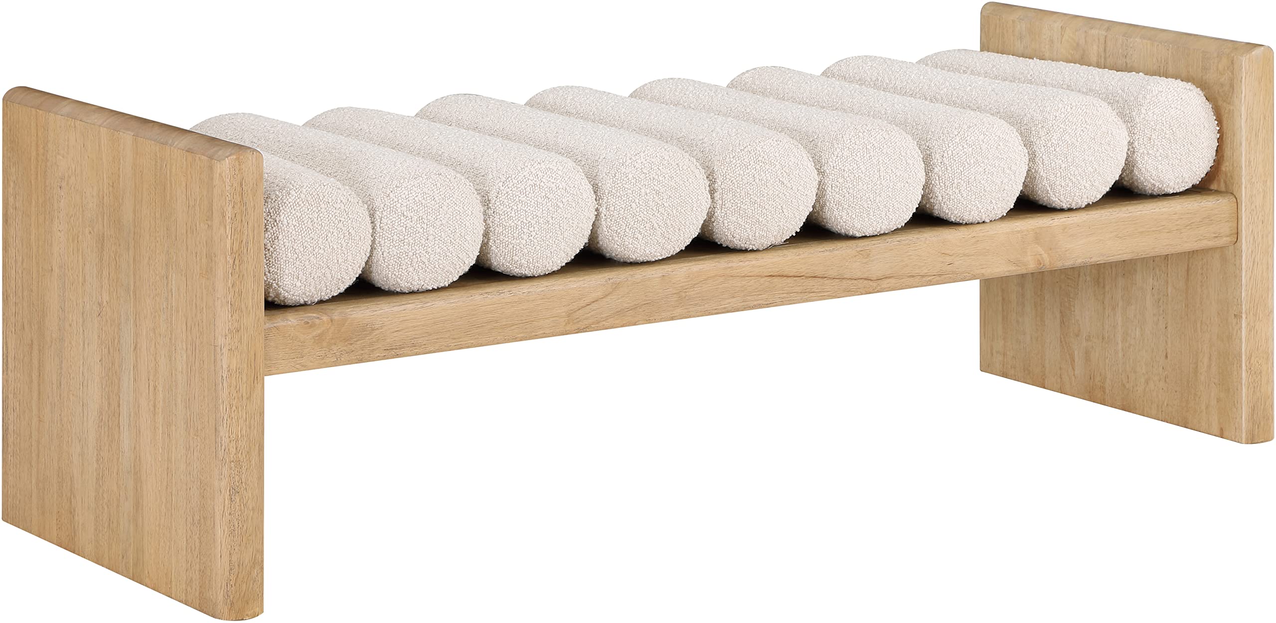 Photo 1 of Meridian Furniture 179Cream Waverly Collection Modern | Contemporary Bench with Solid Wood Rich Natural Finish, Luxurious Cream Boucle Fabric, 52" W x 19" D x 18" H, Cream