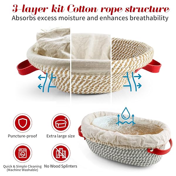 SOURDOUGH STARTER KIT,GIFT FOR BAKERS SOURDOUGH BREAD BAKING SUPPLIES,34OZ STARTER JAR, 2 COTTON ROPE PROOFING BASKETS & MORE FOR SOURDOUGH STARTER BREAD MAKING BAKING FERMENTATION