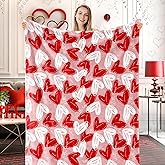 JarThenaAMCS Valentine's Day Fuzzy Blanket Pink Red White Heart Throw Blanket 50 x 60 Inch Sweet Love Flannel Blanket for Home Chair Sofa Bed Couch