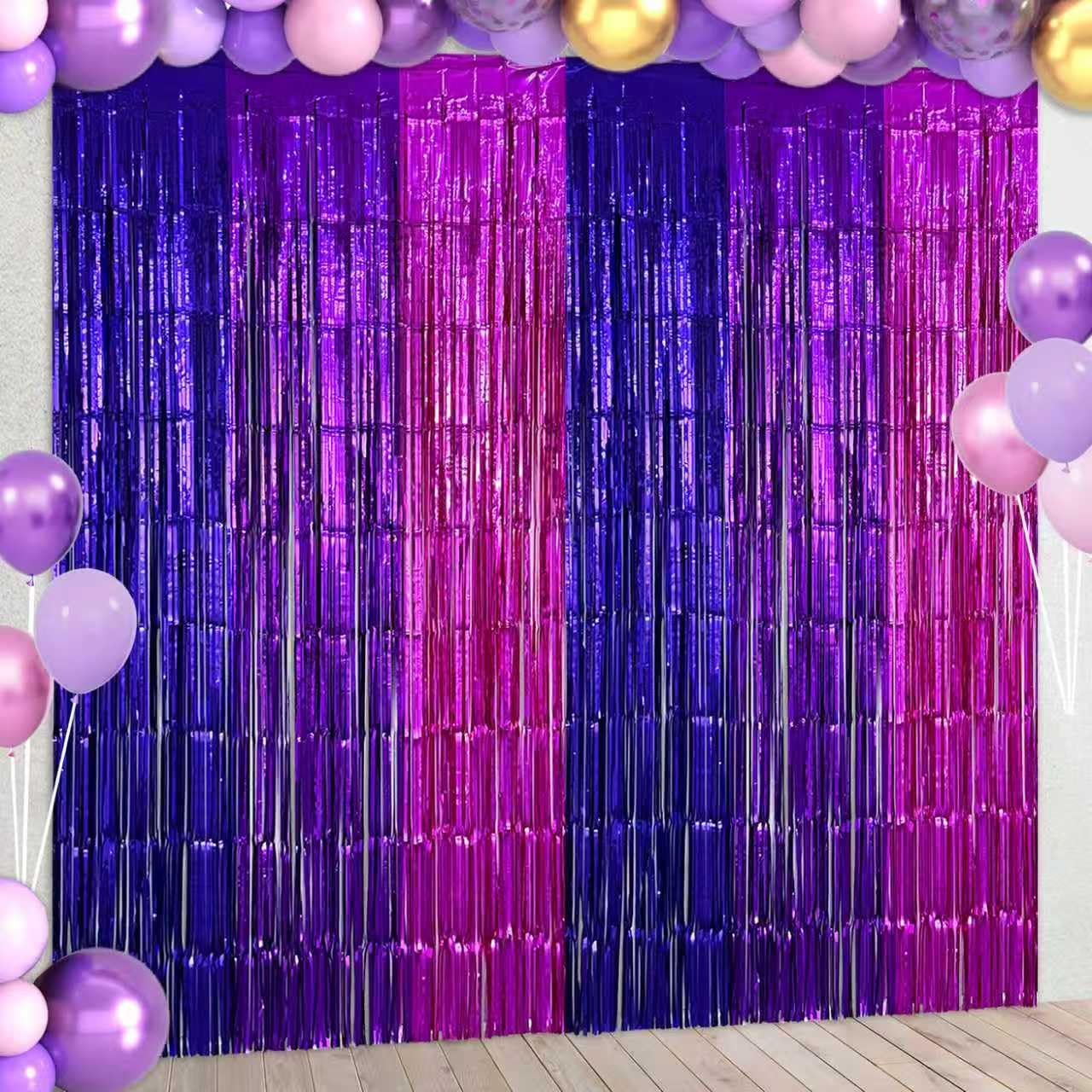 Photo 1 of 2 Pack Purple Pink Foil Fringe Curtains Streamers Backdrop for Demon Movie Hunter Theme Party Decorations, Girls Birthday, Baby Shower & Garden Butterfly Party Decorations Supplies