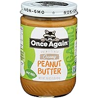 Once Again Organic Creamy Peanut Butter, 16oz - Salt Free, Unsweetened - USDA Organic, Gluten Free Certified, Vegan, Kosher -