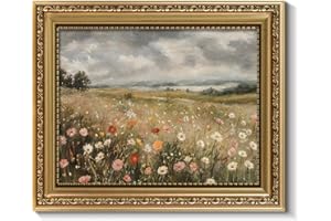 ARPEOTCY Vintage Gold Framed Wall Art Decor, 8x10 Inch Dreamy Wildflower Picture, Retro Farmhouse Landscape Wall Art for Livi