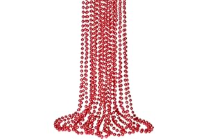 SHAOQINLIN 12 PCS Red Mardi Gras Beads, Red Beads Necklaces Christmas Necklace, 33" Metallic Party Bead Necklace for Valentines Christmas Parade Throws Wedding Birthday Party Favors