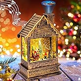 Garma Lighted Christmas Snow Globes Musical Lantern with Timer, Train Water Lanterns Snowing Glittering Battery Operated, Christmas Santa Claus Musical Lighted Christmas Home Décor (House Lantern)
