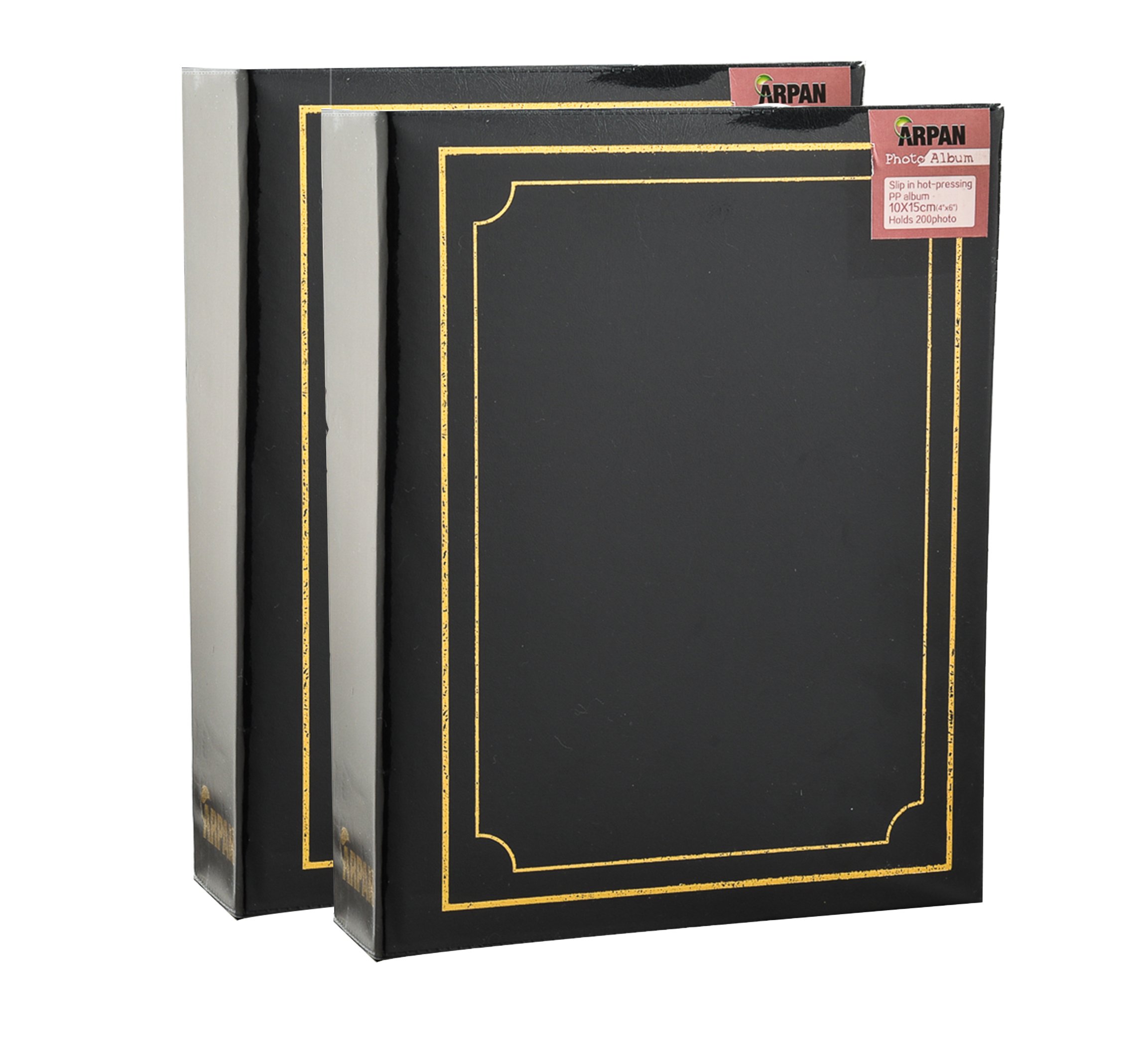Arpan Photo Album 6x4" 10x15cm for 200 Photos Slip In – Pack of 2 Padded Slip In Photo Albums | Photo Albums 6x4 200 Photos Slip In | Arpan Album & Photos Album with CD Pocket – Black Padded Cover