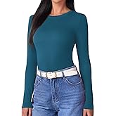 Beluring Women Long Sleeve Shirt Crew Neck Tops Slim Fit Tshirts Basic Ribbed Tee