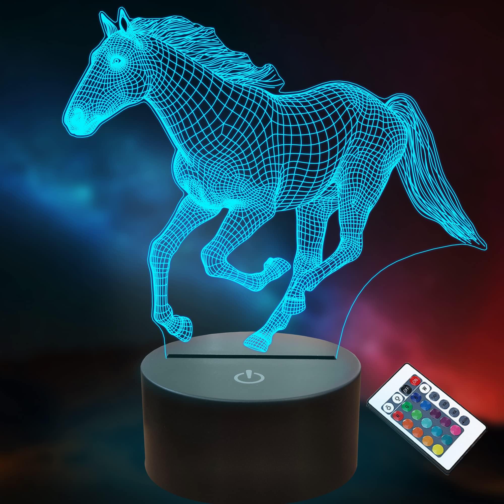 Lightzz Horse Gifts for Kids Girls,3D Lamp Animal LED Illusion Night Light with Remote Control 16 Colors Changing (Horse)