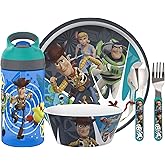 Zak Designs 5-Piece Dinnerware Set, Disney and Pixar Toy Story 4 - Durable Plastic & Stainless Steel - Includes Water Bottle, 8-Inch Plate, 6-Inch Bowl, Fork & Spoon - Suitable for Kids Ages 3+