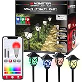 Monster Smart RGB+IC+WW Pathway Lights with 4 Dimmable LED Lights - Sound Reactive Garden Light, Weatherproof IP44 Outdoor Lighting - Compatible with Alexa, Google Assistant, Siri, Monster App