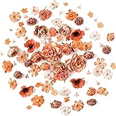 Floroom Mini Artificial Flower Heads Burnt Orange & Terracotta Fake Peony Daisy Rose Multicolor Small Faux Silk Flower Heads for Cake Craft Garland Wedding Party Graduation Cap DIY Home Decoration